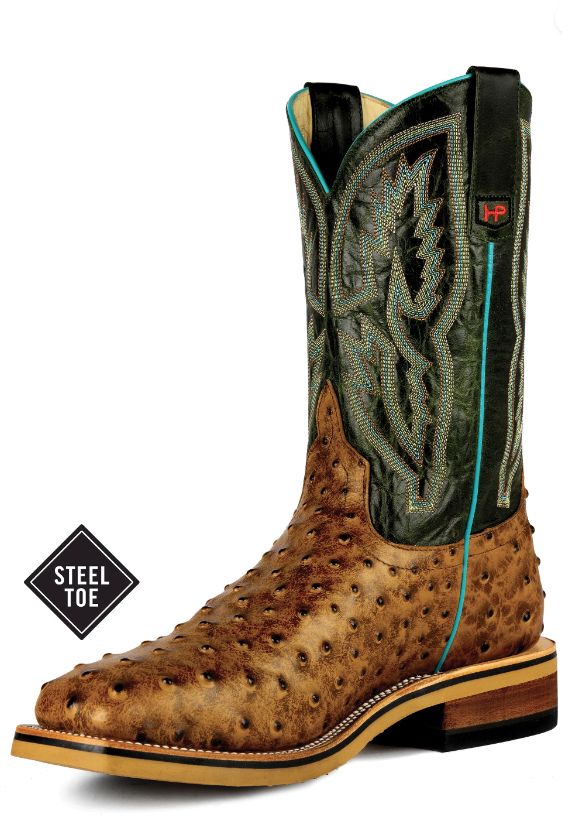 HORSE POWER MEN&#39;S OSTRICH PRINT STEEL TOE WORK BOOT