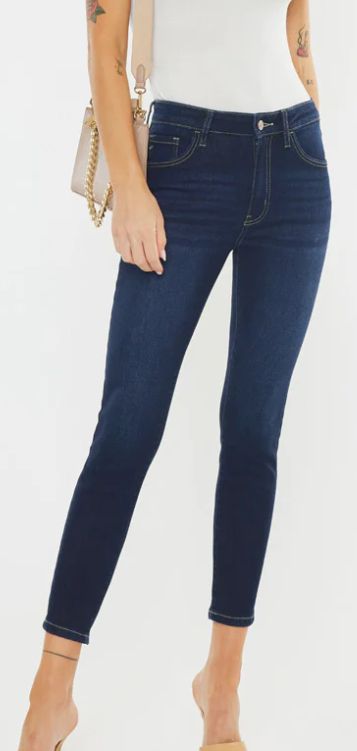 KANCAN WOMEN&#39;S TEEGAN HIGH RISE CROPPED DARK WASH SKINNY JEAN
