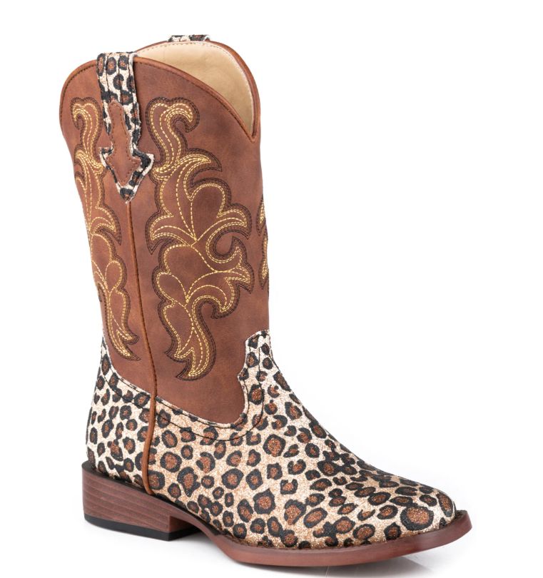 ROPER GIRL&#39;S GLITTER WILD CAT BROWN WESTERN BOOTS