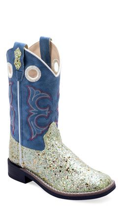 OLD WEST KIDS BLUE &amp; SILVER GLITTER SPARKLE BOOTS