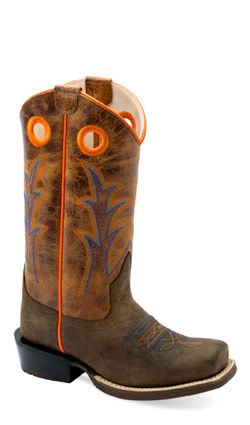 OLD WEST YOUTH ORANGE STITCHING SQUARE TOE BOOTS