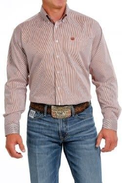 CINCH MEN&#39;S  STRIPE TENCEL BUTTON-DOWN SHIRT - BROWN / WHITE