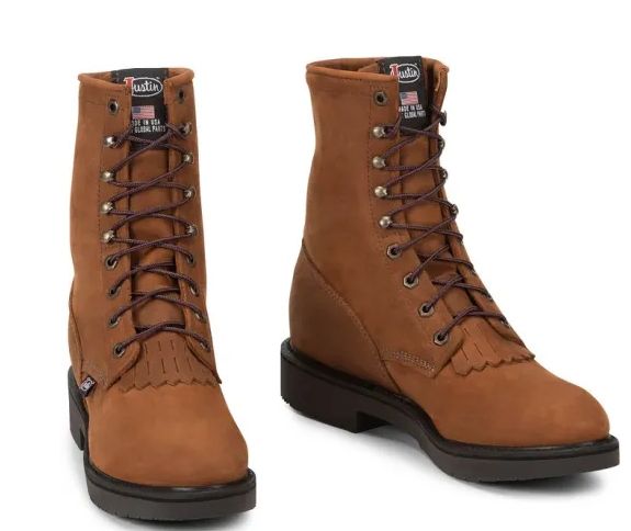 JUSTIN MEN&#39;S LIVESTOCK 8&quot; AGED BARK LACED WORK BOOTS