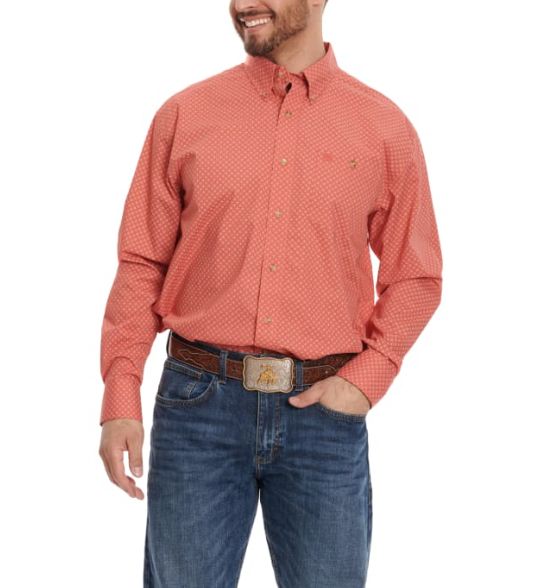 112344297 WRANGLER MEN&#39;S CLASSIC BUTTON-DOWN SHIRT- RED