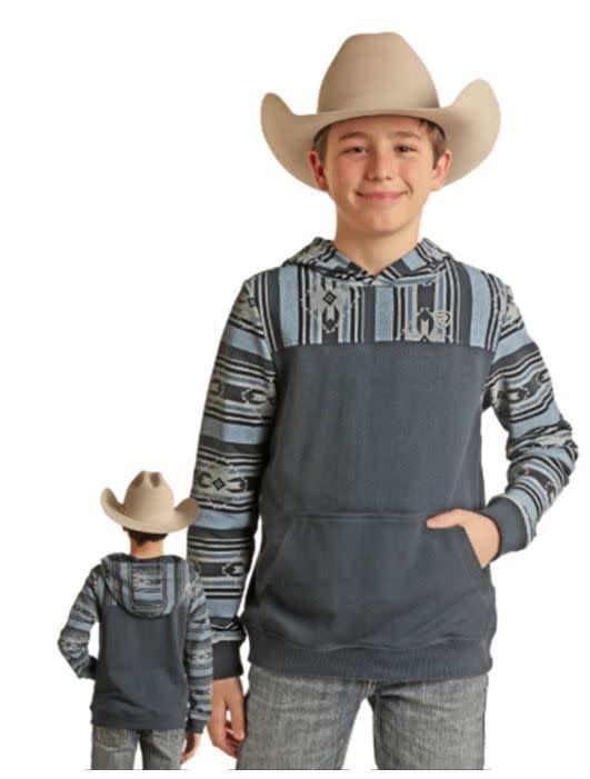 ROCK &amp; ROLL BOY'S PRINTED TERRY HOODIE INDIGO
