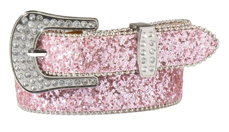 GLITTER BEADED EDGE PINK WESTERN BELT