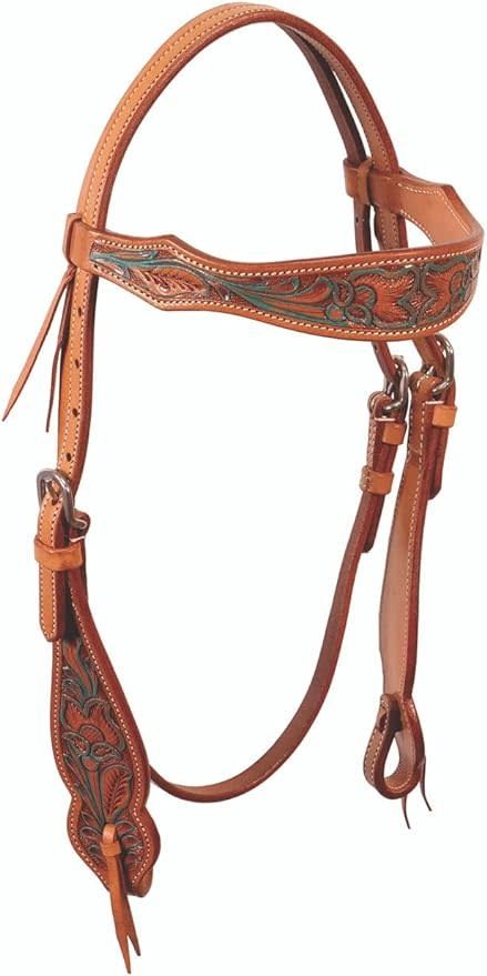 TOOLED BROWBAND HEADSTALL W/PAINTED TURQUOISE ACCENTS