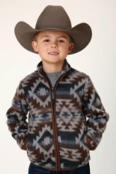 03-095-0250-6615 ROPER BOY&#39;S BROWN/GRAY ZIP FRONT FLEECE JACKET
