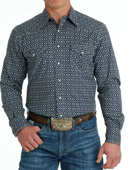 MTW1303073 CINCH MEN&#39;S MODERN FIT NAVY PRINT LONG SLEEVE SHIRT