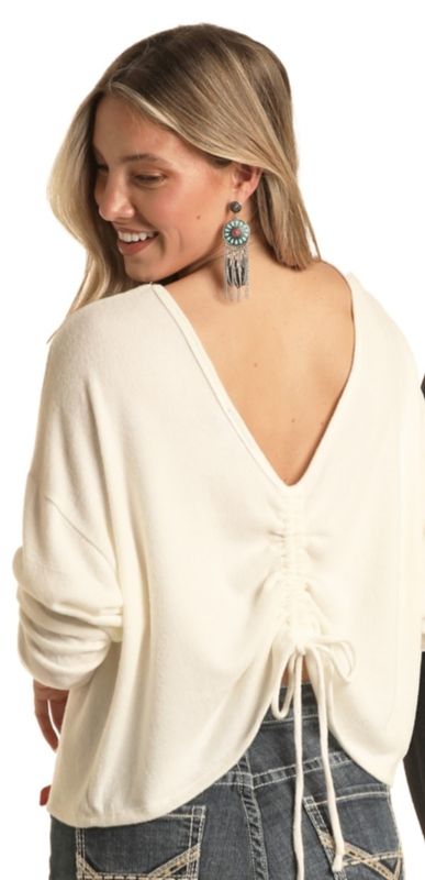 BRUSH KNIT TOP WITH BACK CINCH