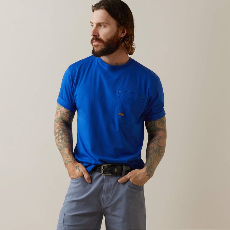 ARIAT REBAR WORKMAN LOGO TEE- ROYAL BLUE USA