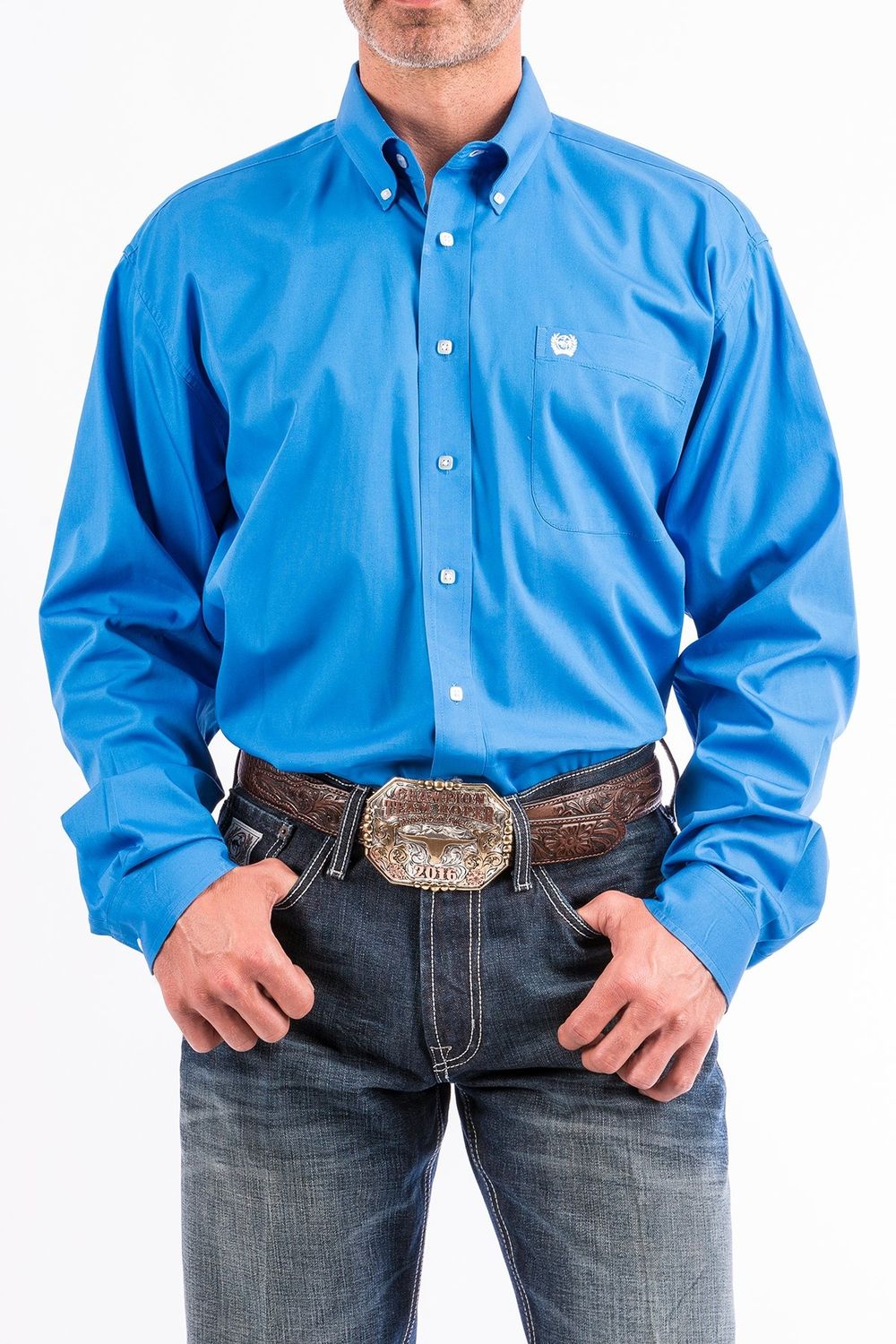 CINCH MEN&#39;S SOLID BLUE BUTTON DOWN SHIRT