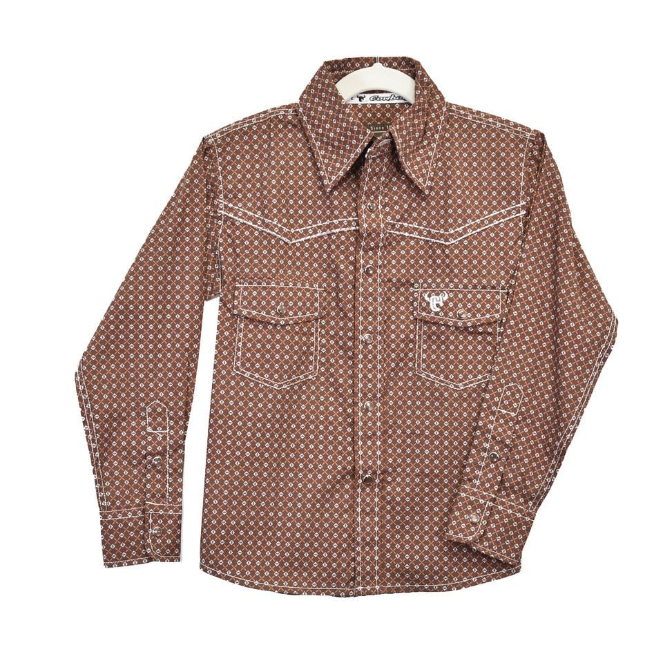 COWBOY HARDWARE DIAMOND PRINT BROWN BUTTON DOWN SHIRT