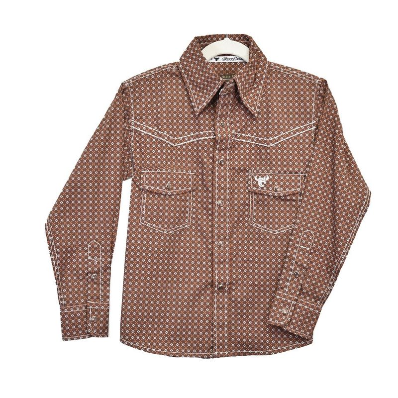 COWBOY HARDWARE DIAMOND PRINT BROWN BUTTON DOWN SHIRT