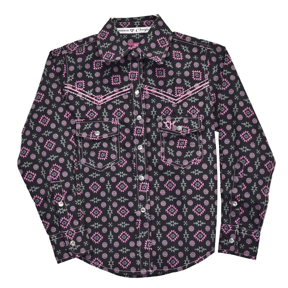 COWGIRL HARDWARE DISTRESSED AZTEC BLACK BUTTON DOWN SHIRT