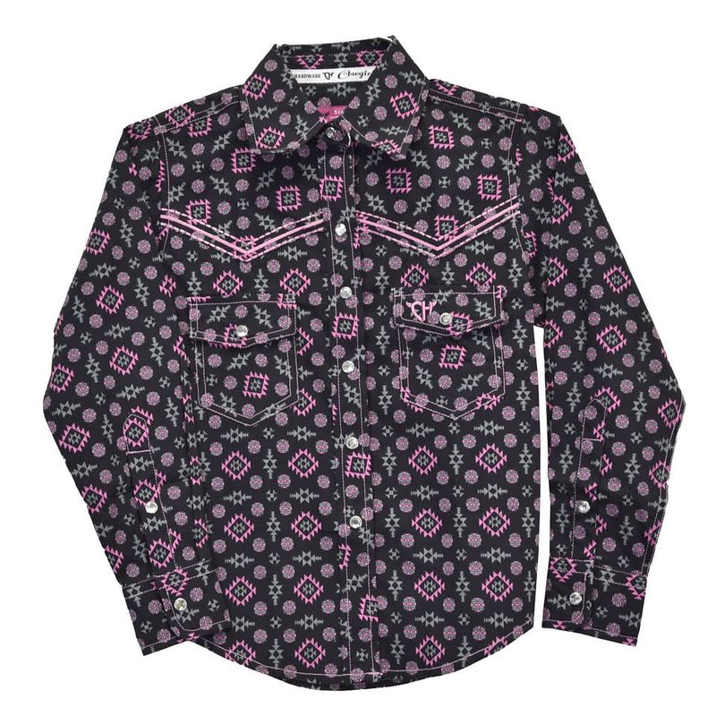 COWGIRL HARDWARE DISTRESSED AZTEC BLACK BUTTON DOWN SHIRT
