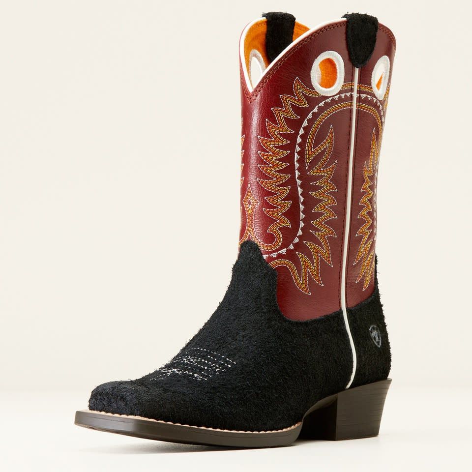ARIAT BOY&#39;S DERBY MONROE ROUGHOUT/CRIMSON BOOTS
