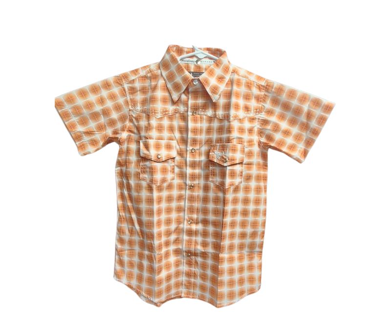 COWBOY HARDWARE BOY&#39;S GRADIENT CUBE S/S BURNT ORANGE SHIRT