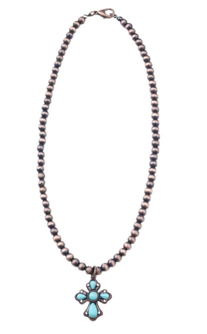 CROOKED FENCE BEADS WITH CROSS PENDANT NECKLACE