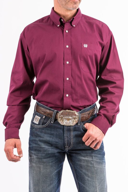 CINCH MEN&#39;S SOLID BURGUNDY BUTTON-DOWN