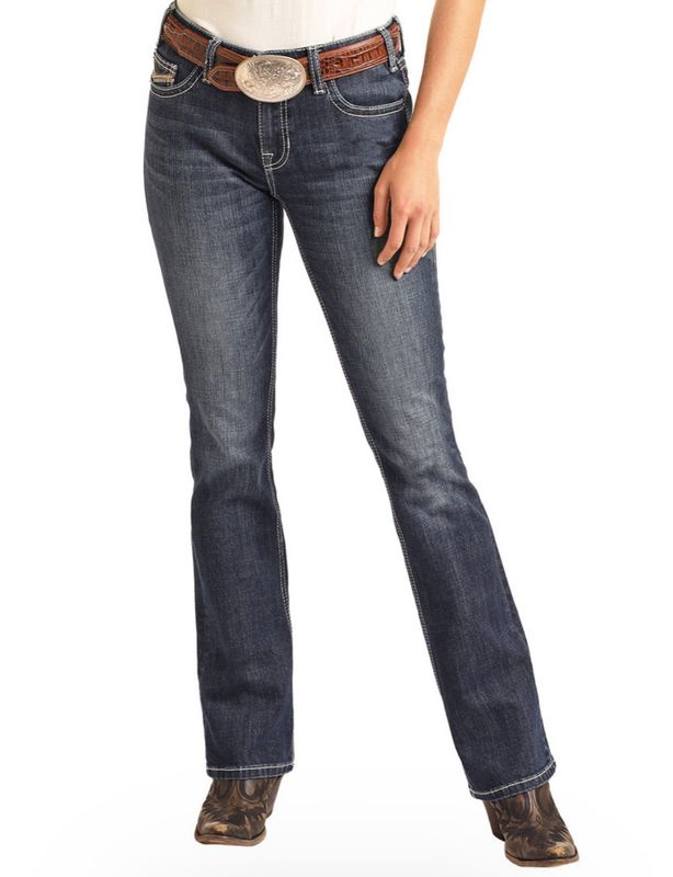 ROCK &amp; ROLL PLEATHER MID RISE BOOTCUT JEAN