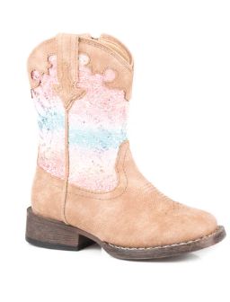 ROPER TODDLER GIRL&#39;S TAN VINTAGE VAMP GLITTER BOOTS