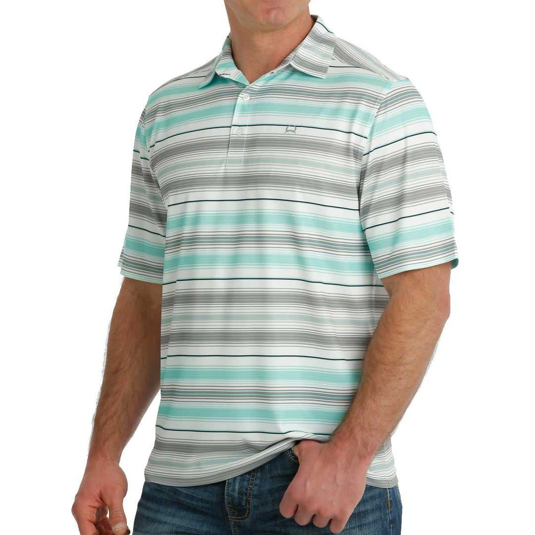 CINCH MEN&#39;S ARENAFLEX STRIPED POLO- WHITE