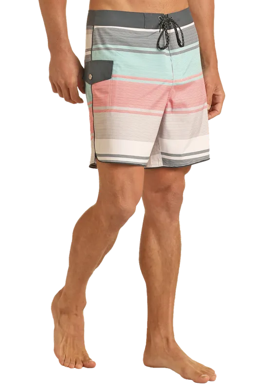 ROCK &amp; ROLL MEN&#39;S STRIPE SWIM BOARD SHORT