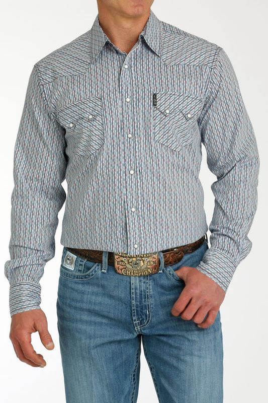 CINCH MEN&#39;S MODERN FIT RED/WHITE/BLUE SNAP FRONT SHIRT