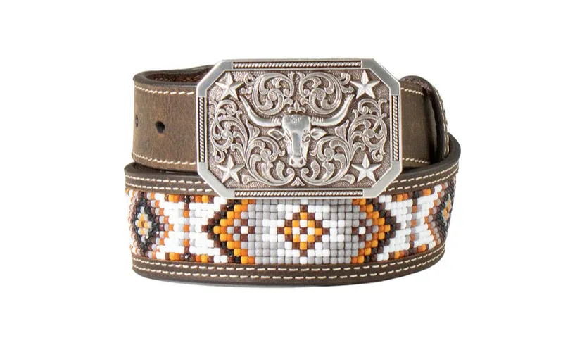 3D BEADED INLAY BUCK LACED BULL RIDER BELT