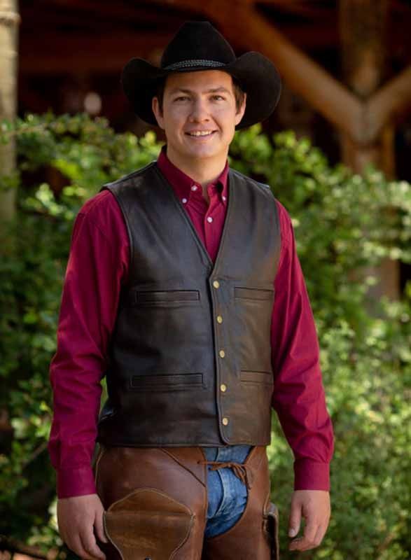 BHC WYOMING TRADERS MEN&#39;S BIGHORN LEATHER VEST- DARK ANTIQUE