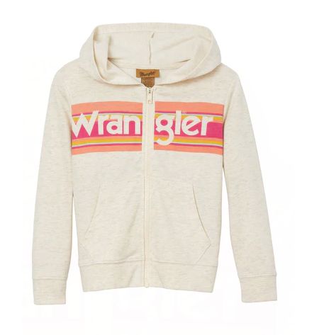 WRANGLER GIRL&#39;S LOGO FULL ZIP HOODIE IN CREAM