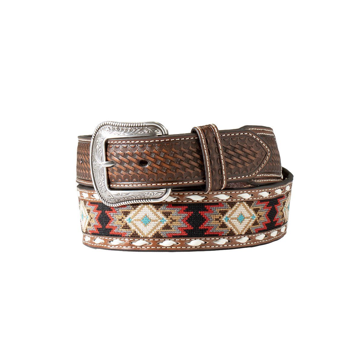 3D SOUTHWEST DIAMOND EMBROIDERED BROWN BELT