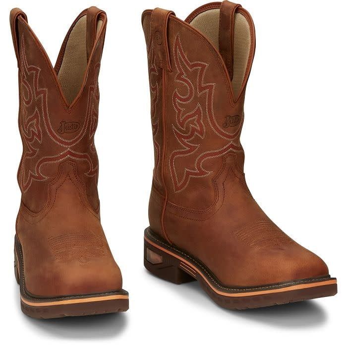 JUSTIN RESISTOR 11&quot; WATERPROOF BOOTS- RUSSET