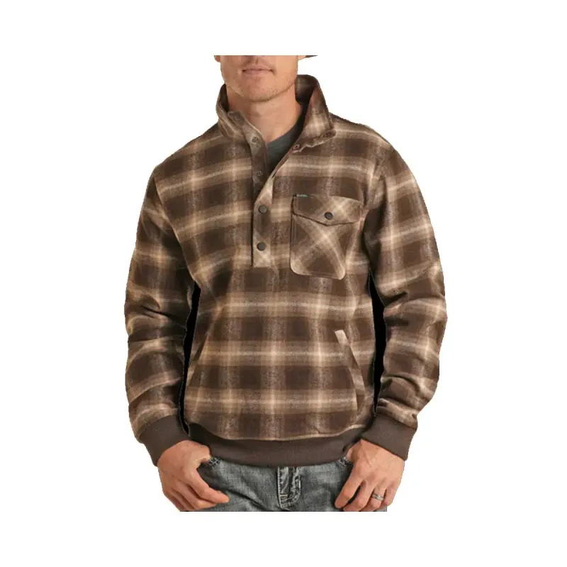 ROCK &amp; ROLL MEN&#39;S PLAID JAQUARD HENLEY BOMBER