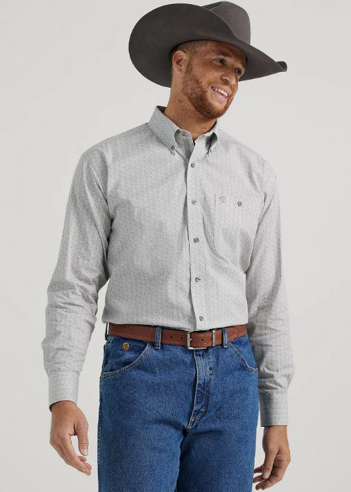 112344887 WRANGLER GEORGE STRAIT L/S BUTTON-DOWN SHIRT IN GRAY HATCHES