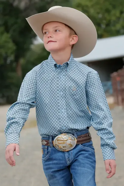 CINCH LIGHT BLUE PRINT BUTTON DOWN SHIRT