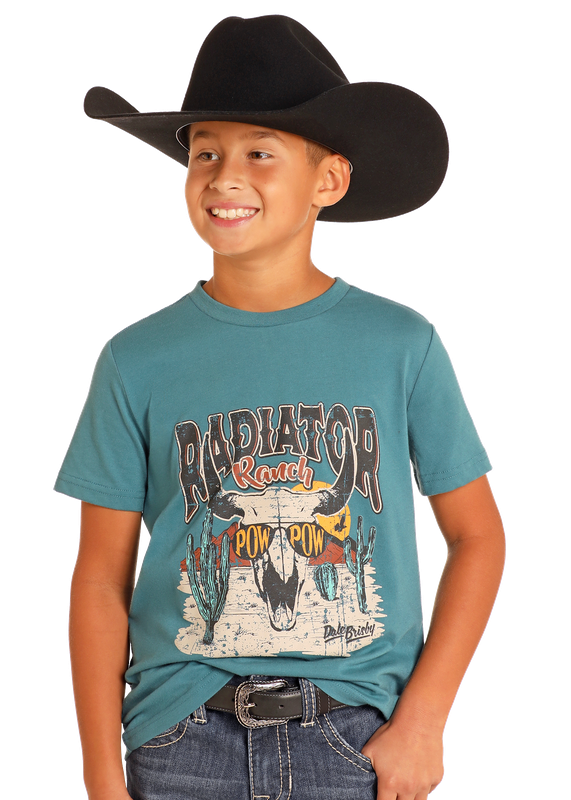 ROCK &amp; ROLL BOY'S DALE BRISBY "RADIATOR RANCH" TEE- TEAL