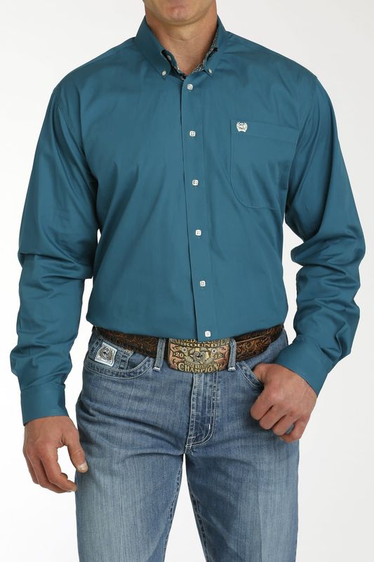 CINCH MEN&#39;S SOLID PRINT BUTTON DOWN SHIRT - TEAL