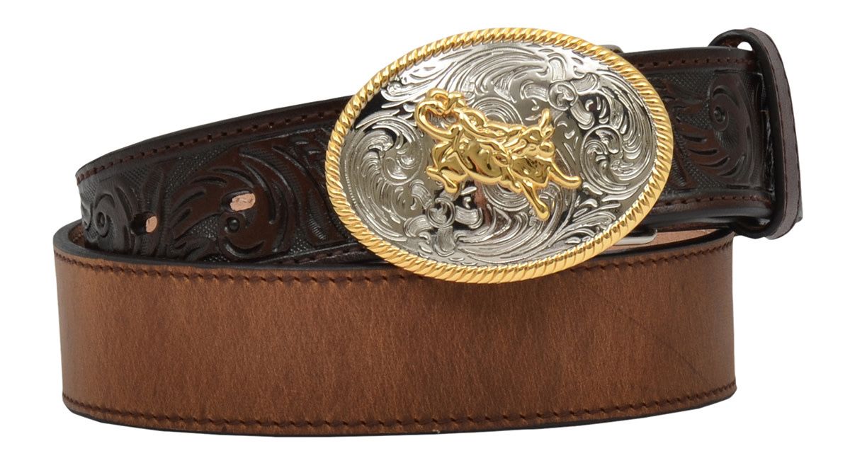 3D LEATHER BULLRIDER DARK BROWN BELT