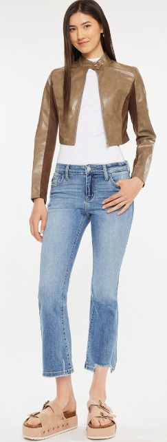 KANCAN WOMEN&#39;S MID RISE CROP FLARE JEANS