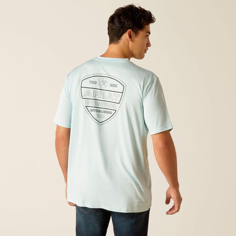 ARIAT MEN&#39;S CHARGER CRESTLINE TEE- ICED AQUA