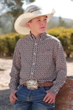 CINCH ARENAFLEX GEOMETRIC PRINT BUTTON-DOWN SHIRT - KHAKI