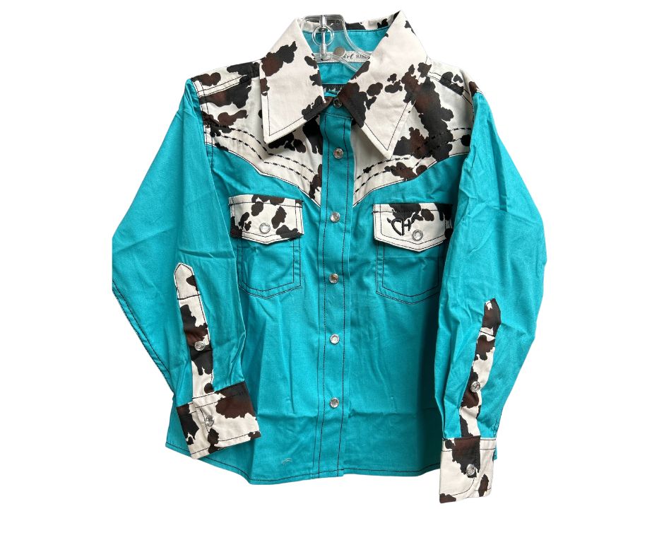 COWGIRL HARDWARE GIRL&#39;S INFANT/TODDLER MOODY COW PRINT L/S SHIRT