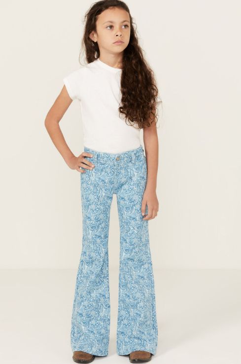 ROCK &amp; ROLL GIRL&#39;S TOOLED BUTTON FLARE STRETCH DENIM JEANS