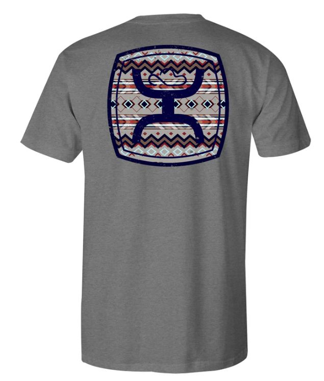 HOOEY BOY&#39;S &quot;ZENITH&quot; GREY W/ MULTI COLOR AZTEC T-SHIRT