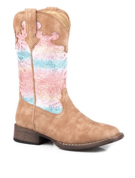 ROPER GIRL&#39;S TAN VINTAGE VAMP GLITTER BOOTS