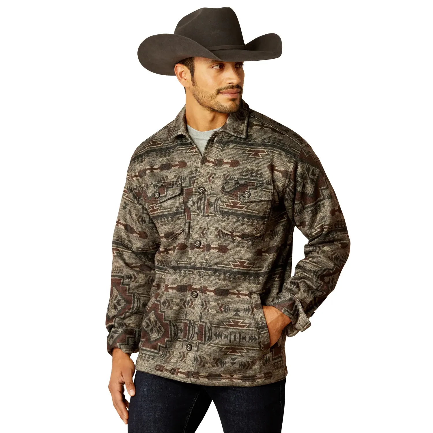 ARIAT MEN&#39;S CALDWELL PRINTED SHIRT JACKET- BRINDLE