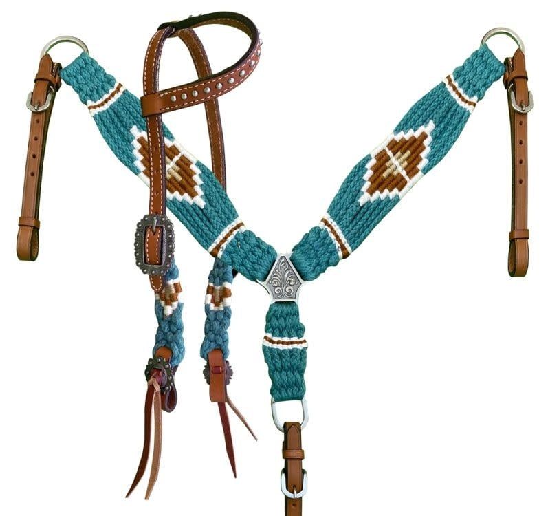 SHOWMAN PONY CORDED ONE EAR HEADSTALL &amp; BREAST COLLAR SET