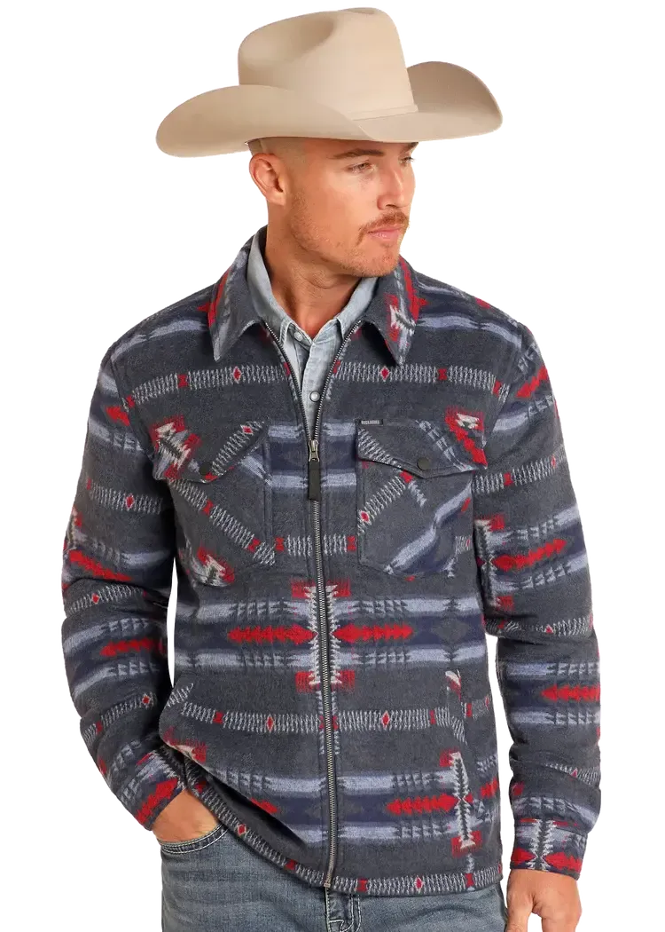 ROCK &amp; ROLL BLUE AZTEC BRUSHED JACQUARD ZIP JACKET